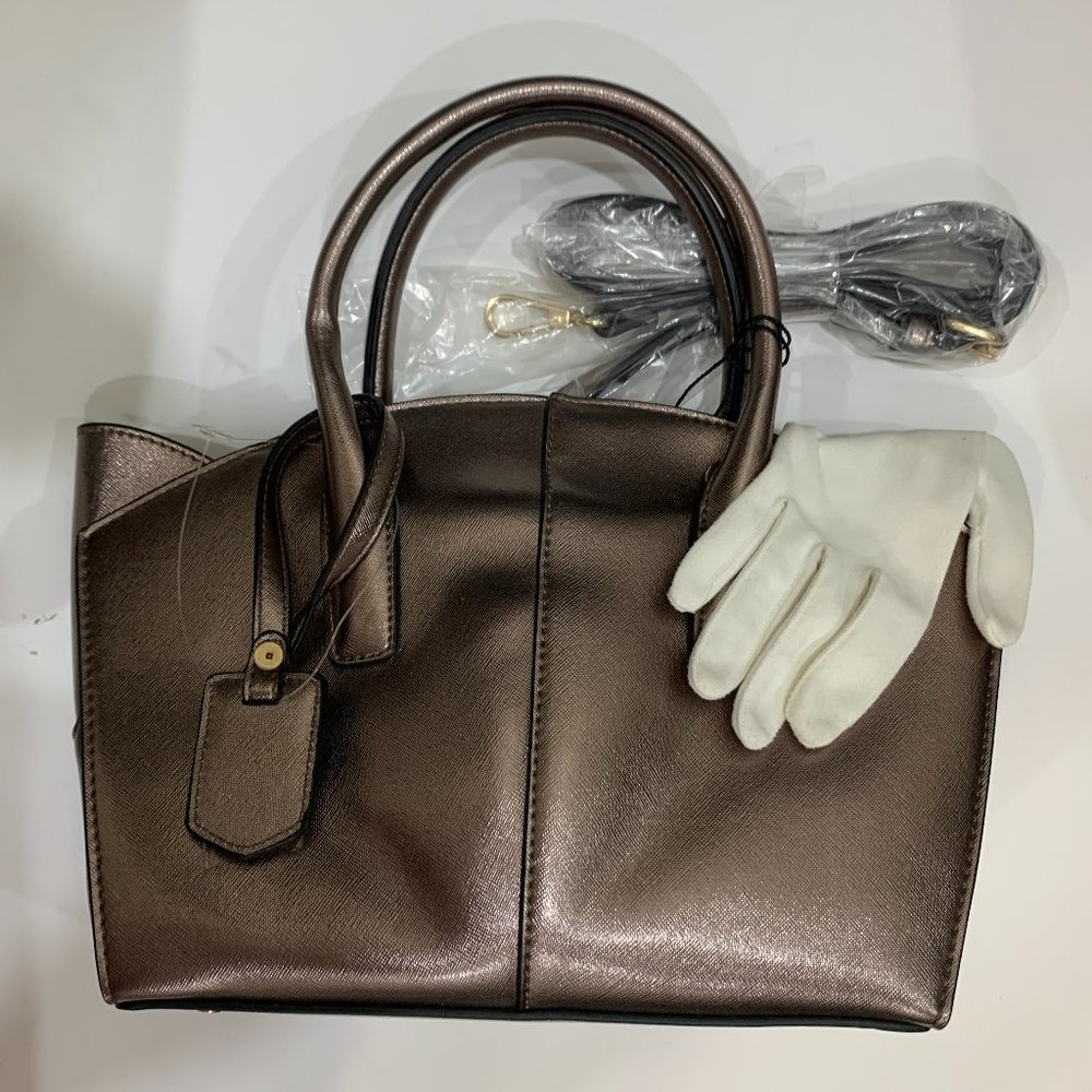 Pewter Metallic Kate Landry Hand Bag with Shoulder Strap New with Tags